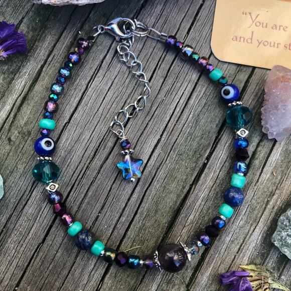 Circe Asteroid Goddess Genuine Gemstone Beaded Anklet - Picture 4 of 12